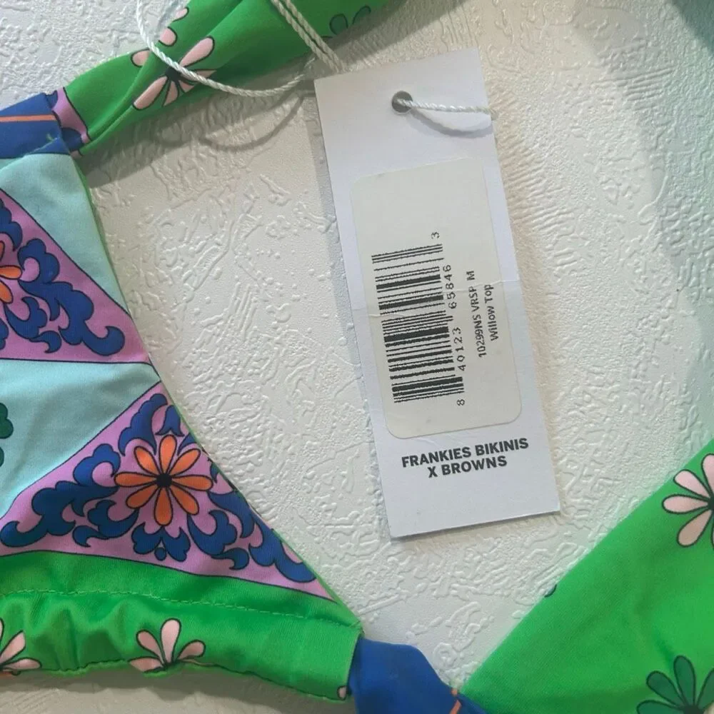 Frankies Bikinis x Browns Willow Top Medium Green Floral Tie Bikini NWT